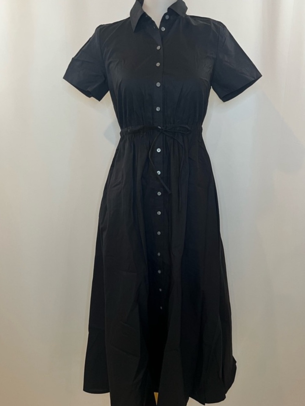 J Crew Cerise Black Shirtdress Size 4 Cotton Button Down Tie waist Cinch - Picture 6 of 7